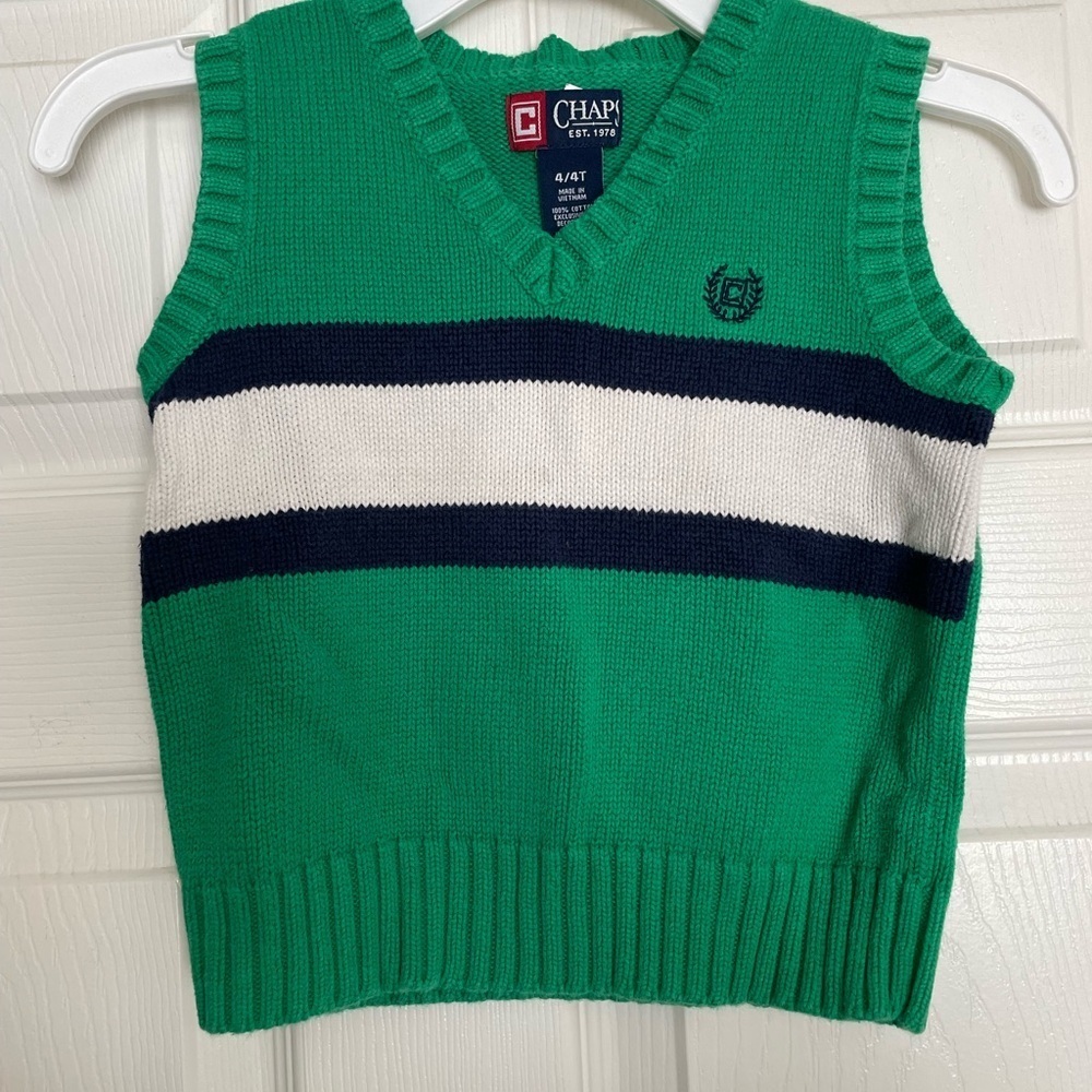 Chaps Boy's 4T V-Neck Sweater in Green, Navy, and Cream